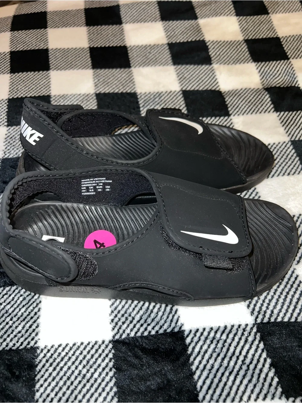 New Nike Black Kids' Slide Sandals with White Swoosh